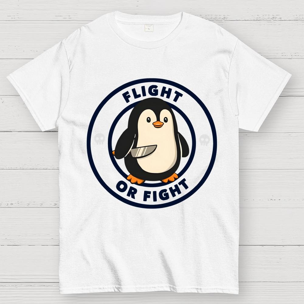 Flight or Fight Penguin Cotton Summer Casual Cool Loose T-Shirt