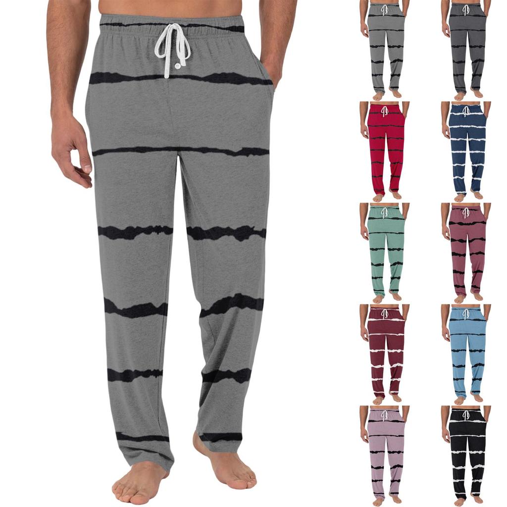 Men's casual stylish striped texture printed pants - Men's drawstring waist slim and lightweight sports pants