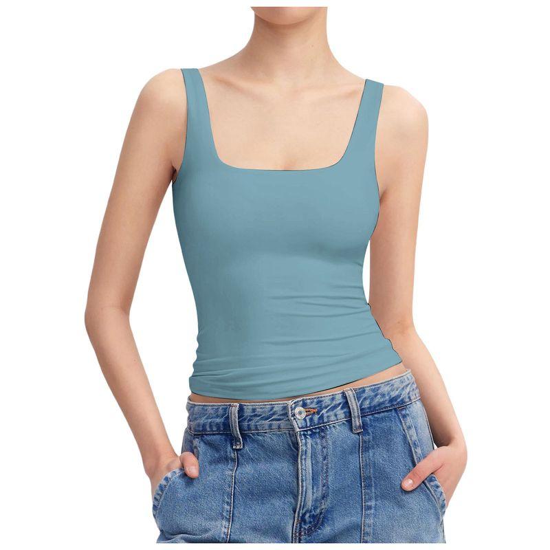 Solid Color Square Neck Sleeveless Top Solid Color Square Collar Sleeveless Open Back Tops Women