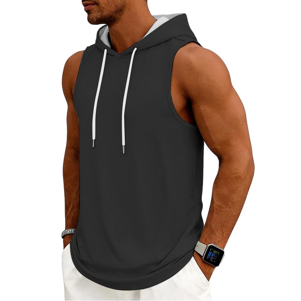 Men's Tank Top Gym Sleeveless Hoodie Shirt Washed Sports Muscle Shirts Fitness Vest With Hood