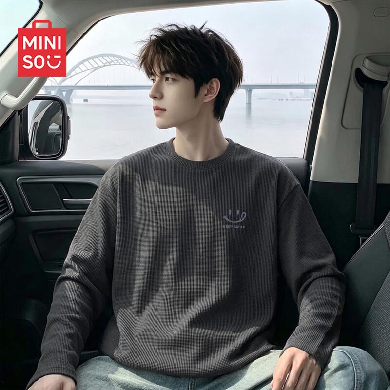 MINISO Men's Heavyweight Waffle Long Sleeve T-Shirt