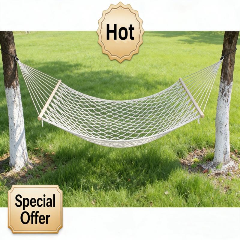 Single-User Heavy-Duty Nylon Mesh Hammock Portable Breathable Swing Bed with Hanging Ropes for Camping Beach Outdoor Use