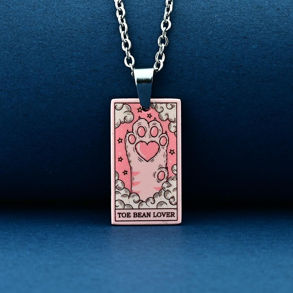 Stainless Steel Cat Tarot Card Necklace for Men Women Animal Divination Jewelry Accessory