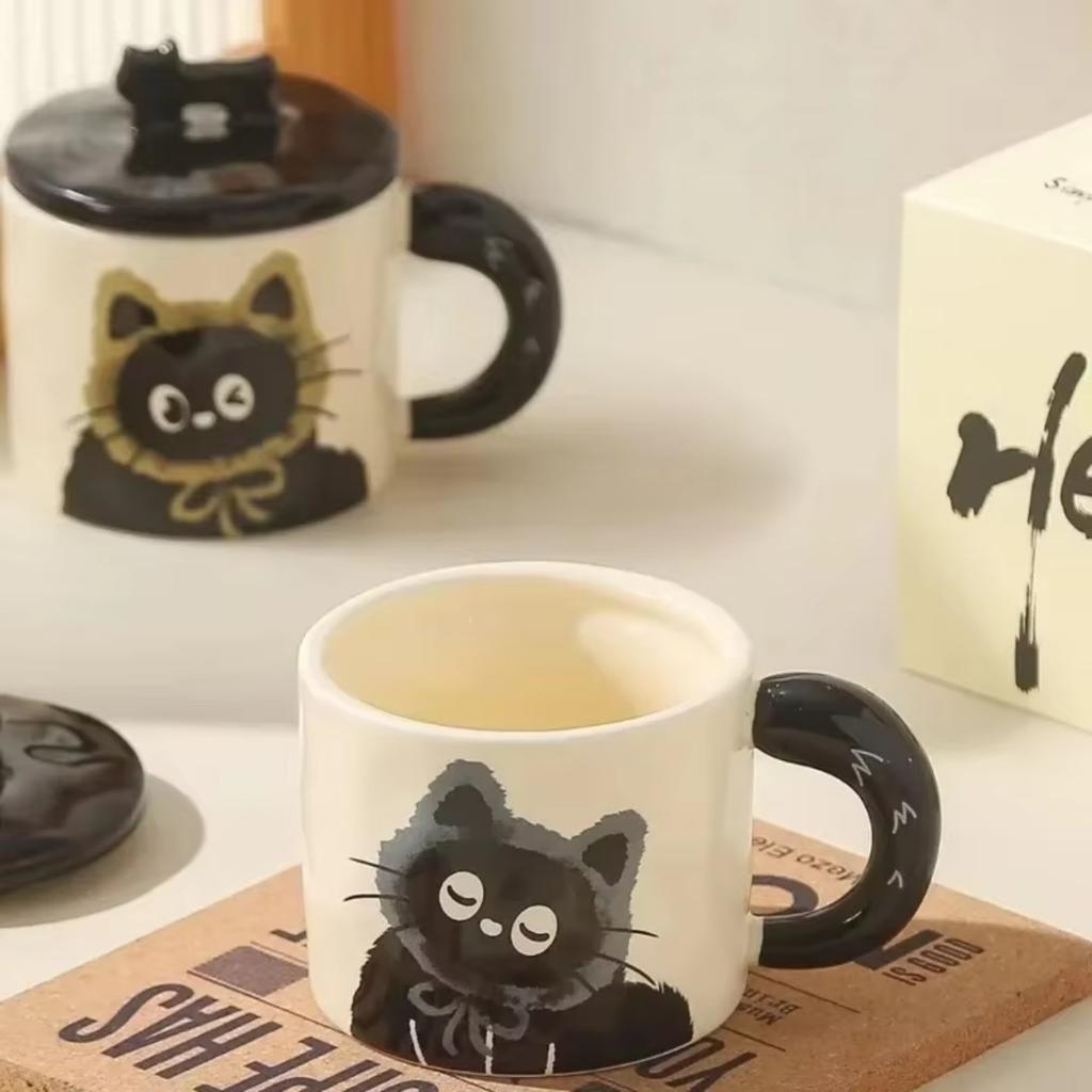 Creative Personality Cat Mug with Lid Souvenir Gift Drinking Water Cup Cute Ceramic Coffee Cup Office Cup