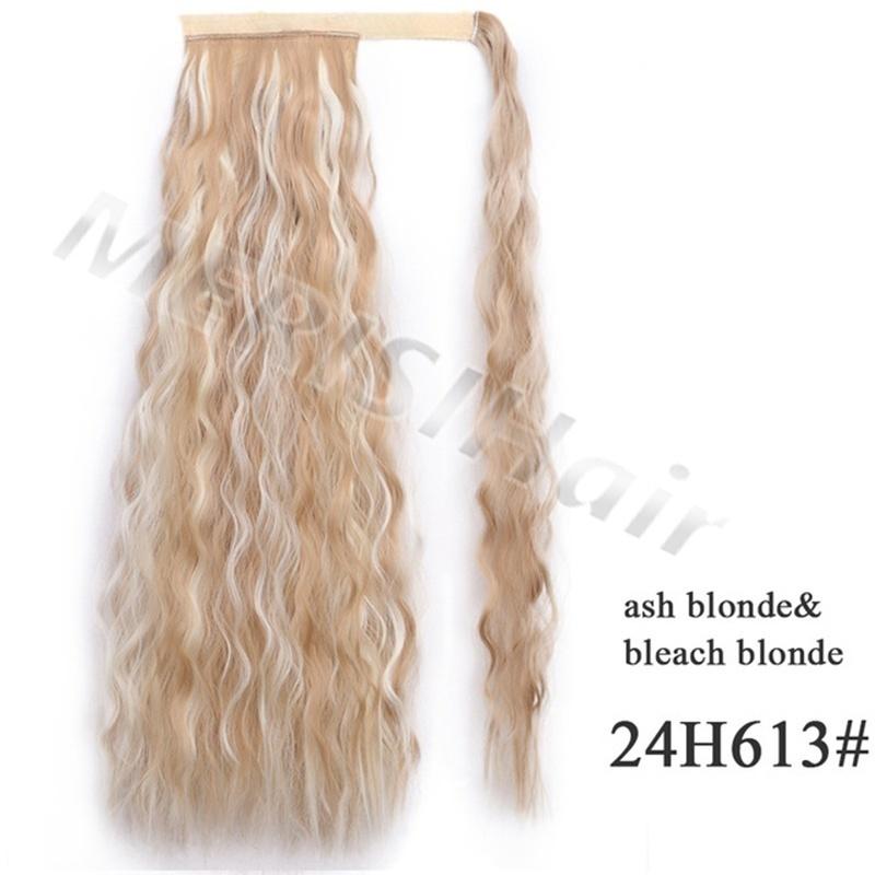 Corn Wavy Long Ponytail Synthetic Hairpiece Wrap On Clip Hair Extensions Ombre Ponytail