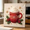 DIY 5D Pearl Painting Kit Framed with Christmas Hot Cocoa Mug Design Sparkling Bead Canvas Art Creative Gift for Nursery Room Decor