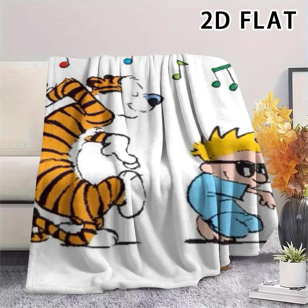1Pc Calvin and Hobbes Print Flannel Blanket, High quality Comfortable for All Seasons, Home Decor, Warmth and Comfort, Perfect for Christmas Gifts
