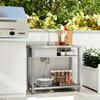 Outdoor Stainless Steel Kitchen Sink, Freestanding Sink Single Bowl with Cold and Hot Water Pipe and Storage Shelves