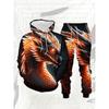 Flame-scaled Fire Dragon Printed Hoodie Set - Luxurious Orange Flame 2pcs Set