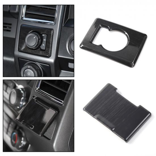 Black Wood Grain 4WD Four Wheel Driver/Power Outlet Switch Trim For 15+Ford F150