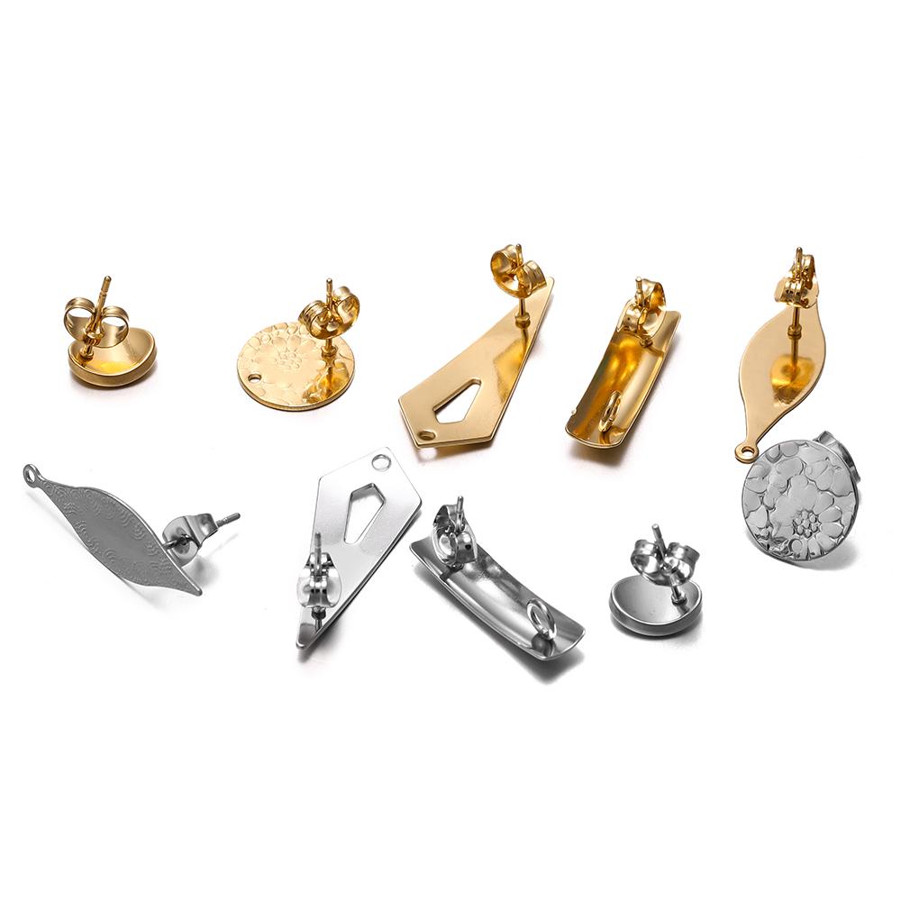 10 Stück/Los Mehrere Stile Edelstahl Stecker Ohrring Basis Runde Blätter Basis für Ohrringe DIY Schmuckherstellung Zubehör