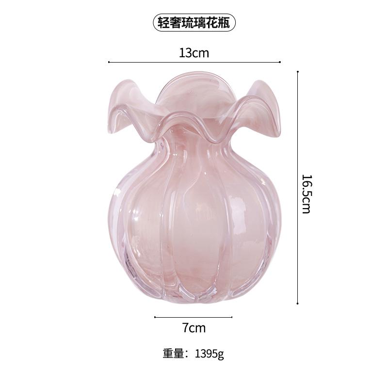 Glass Vase Purple Pink Lace Flower Arrangement Container Table Top Hydroponic Exquisite Dining Table Floral Vase Home Decoration