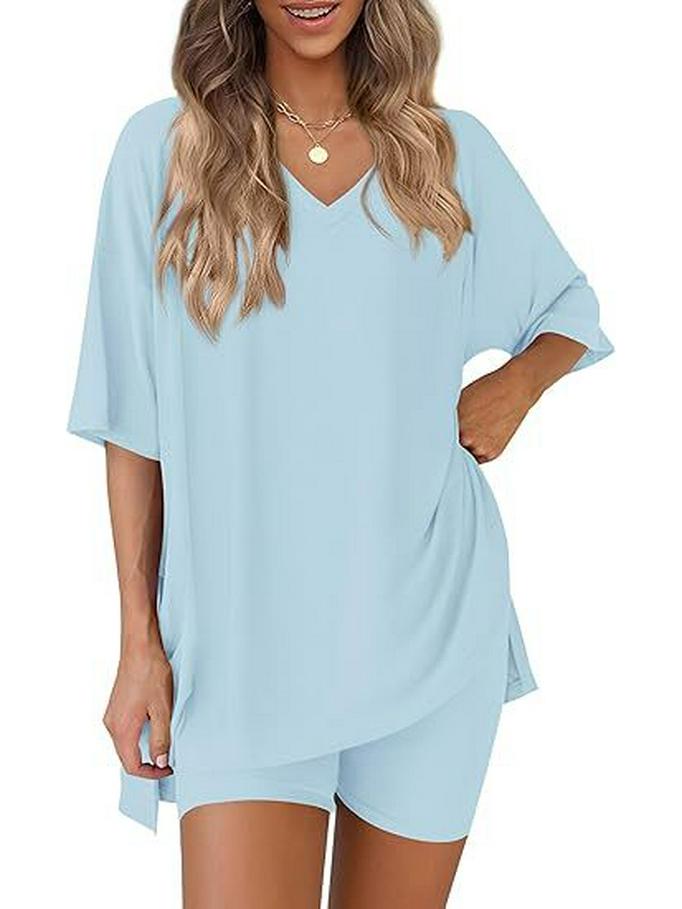 Women's Casual V-neck T-shirt & Shorts Homewear Set, 2026 Collection: Comfortable and Stylish 