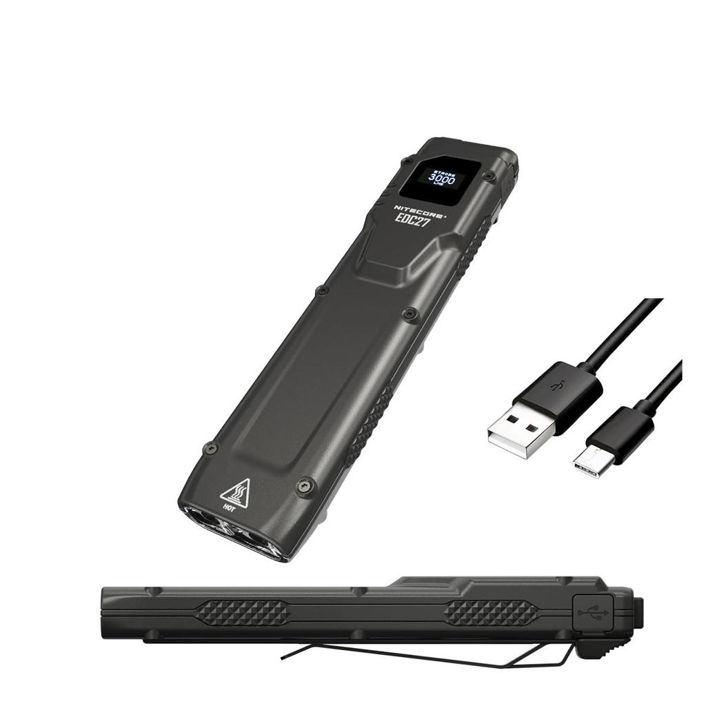 Nitecore EDC27 Daily Carry Rechargeable Flashlight 3000 Lumens with Eco Sensor Charging Cable - USB-C