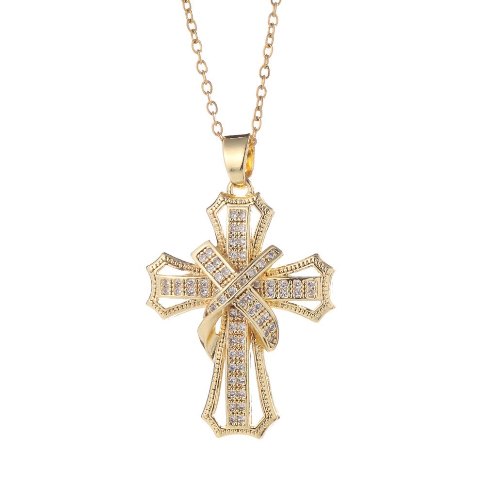 Micro-Set Zircon Cross Pendant Necklace For Women Fashion Versatile Collarbone Chain