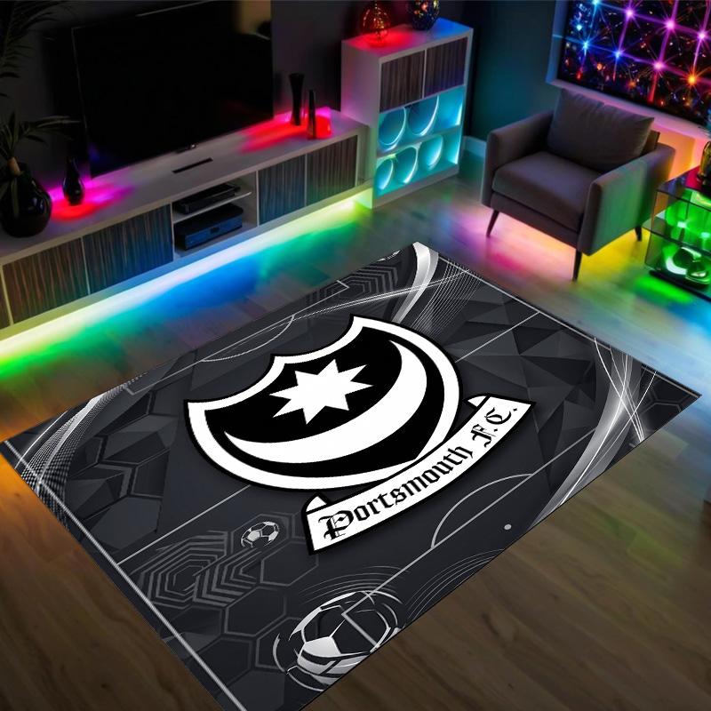 Portsmouth FC Design Kristall-Samt-Teppich Gemütlich Nicht?Rutschfester Teppich mit Aufdruck für Schlafzimmer Wohnzimmer Eingang