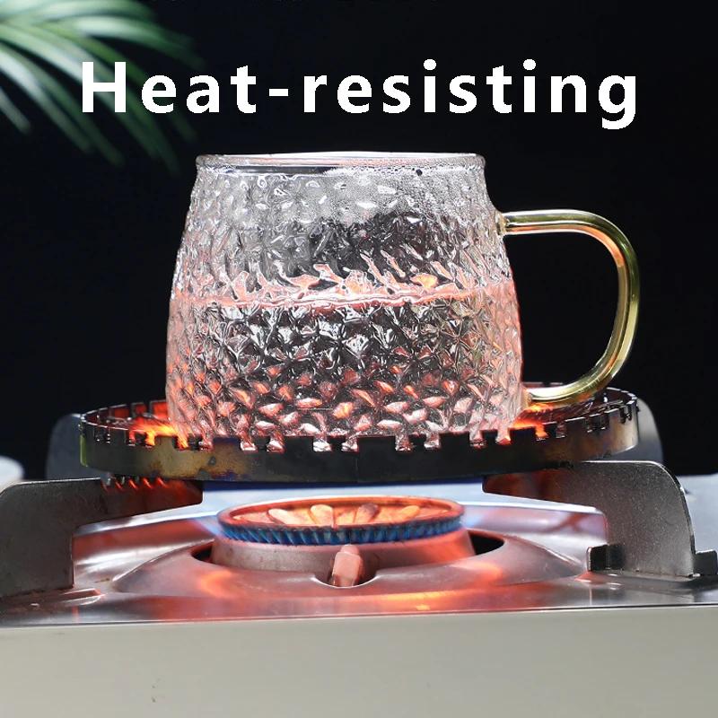 Hammer Pattern Coffee Cup Heat Resistant Juice Glass Mug Japanese Style Transparent Hand Handle Tea Cup for Household Drinking