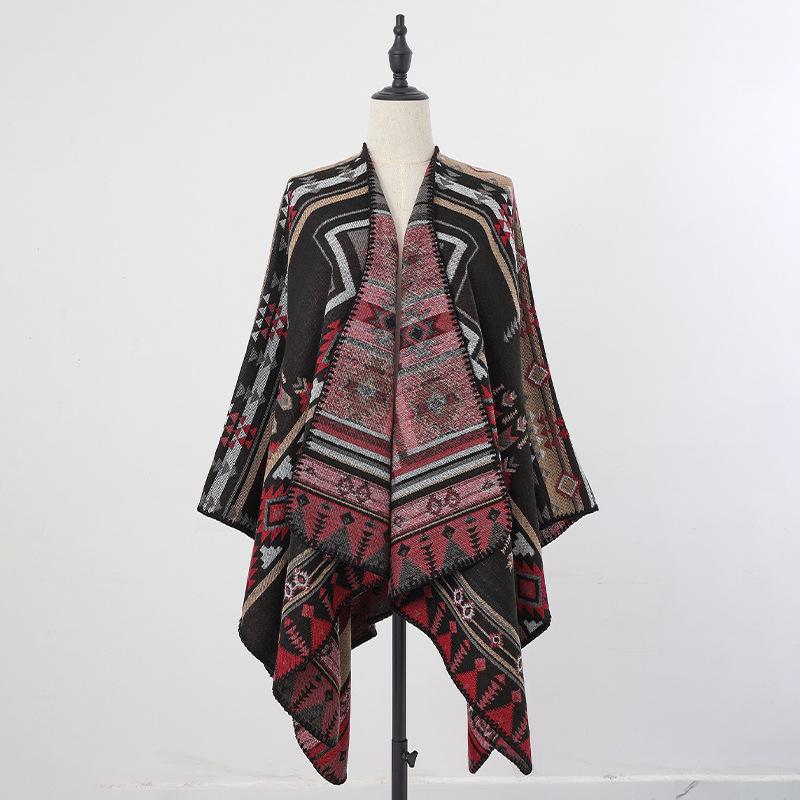 Ethnic Hooded Cape Shawl - Unisex Warm Travel Outerwear Cloak
