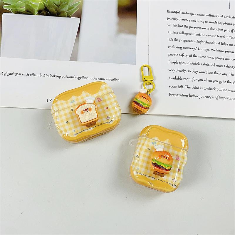 Koreanisches Niedliches 3D-Hamburger-Karomuster-Kopfhörerhülle Für Airpods 4 3 2 Pro 3 Abdeckung mit Anhänger Silikon-Headset-Schutzhüllen Funda