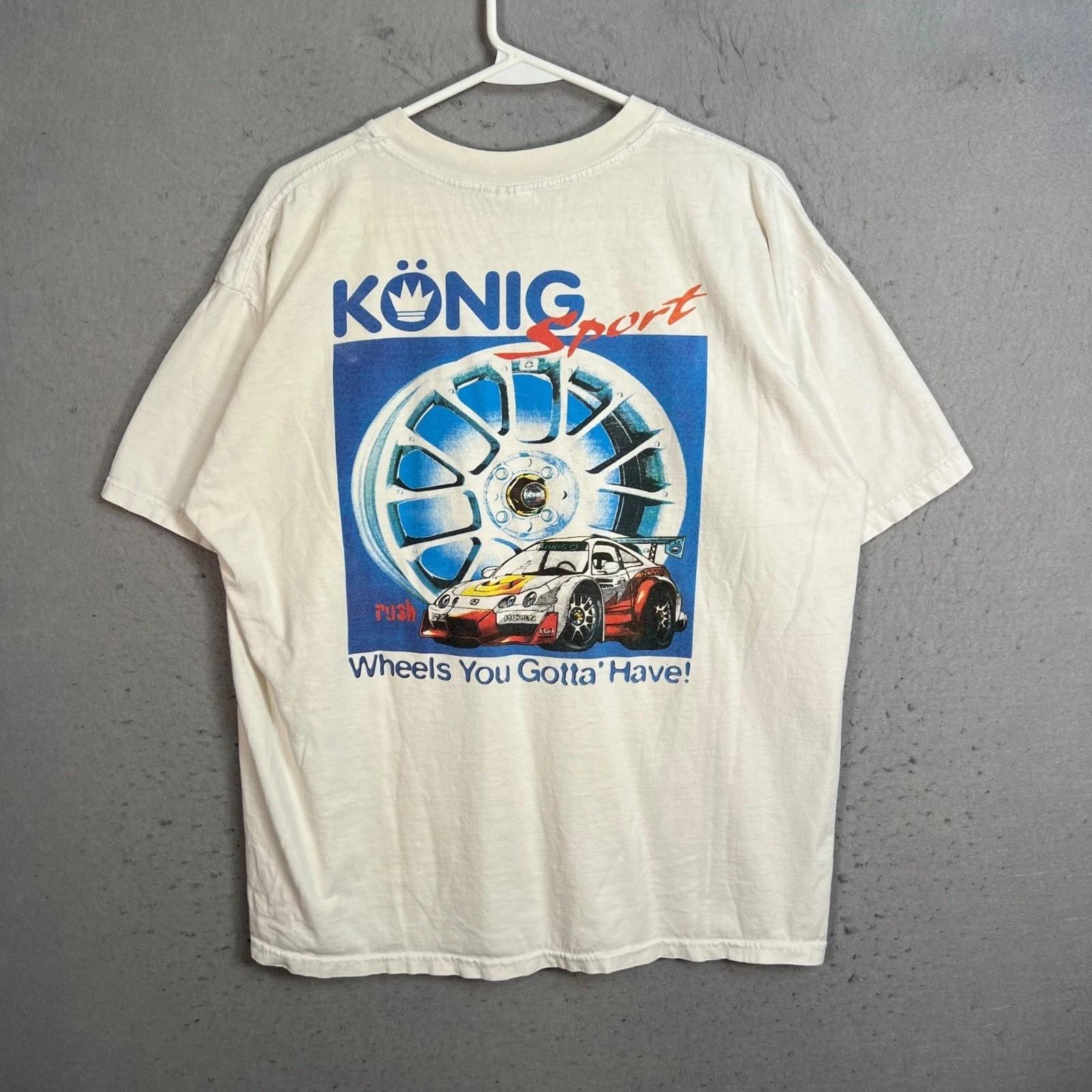 Vintage Y2K Konig Sport Wheels Racing White T Shirt Mens Size XL White XL