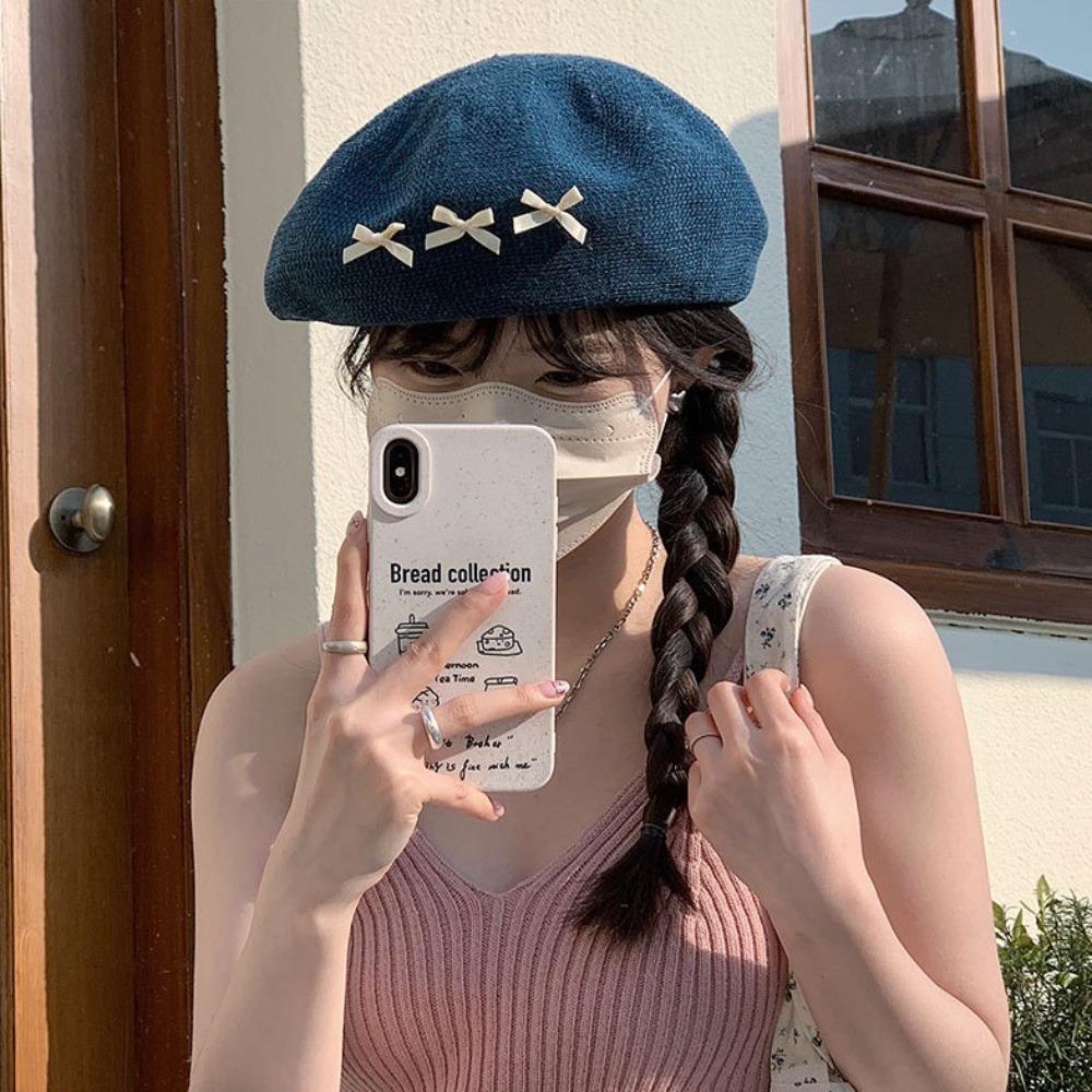 Thin Bow Knitted Berets Cute Newsboy Cap Temperament Painter Hat  Outdoor