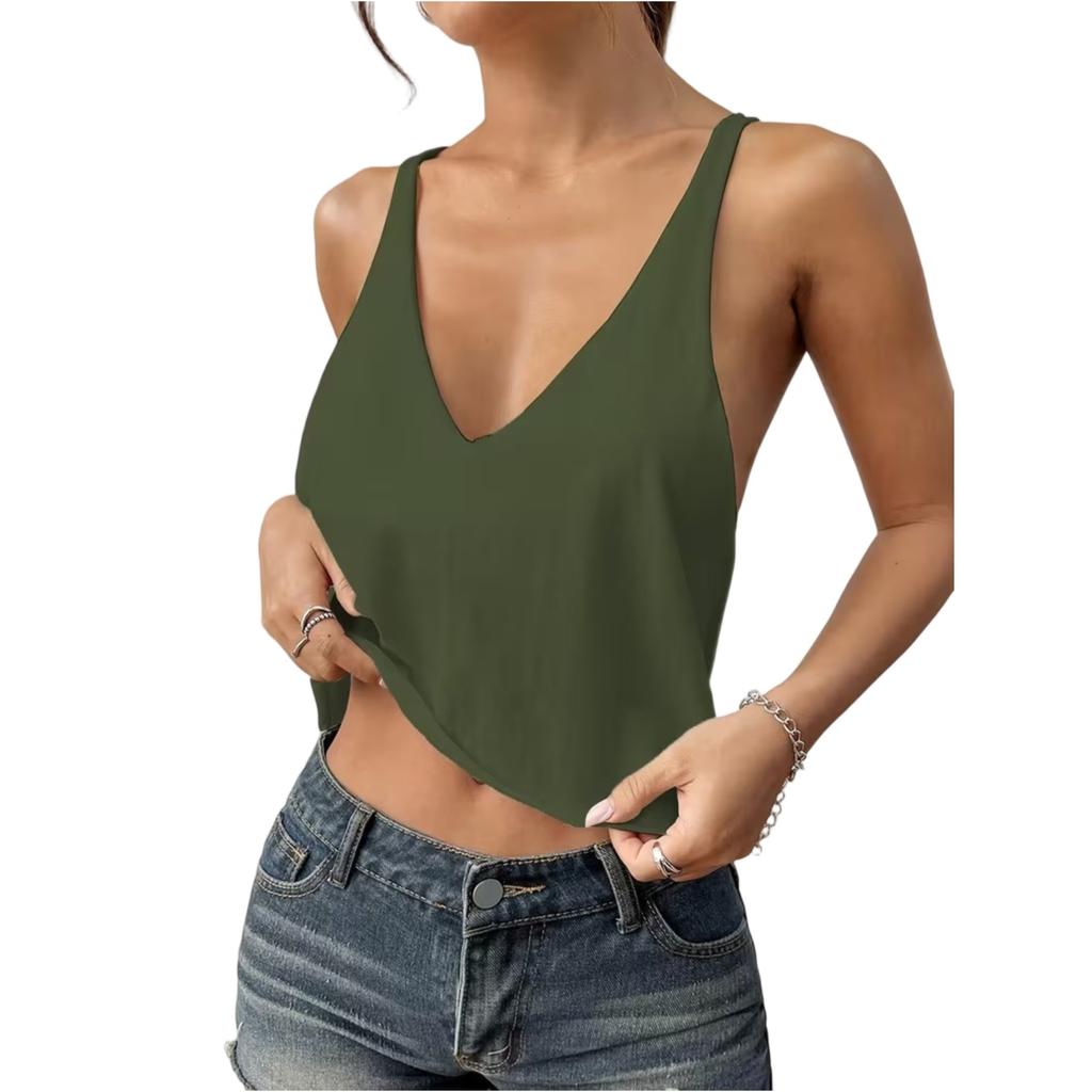 Women's Fashion  Color V-neck Slim Fit Tank Top Sleeveless Top