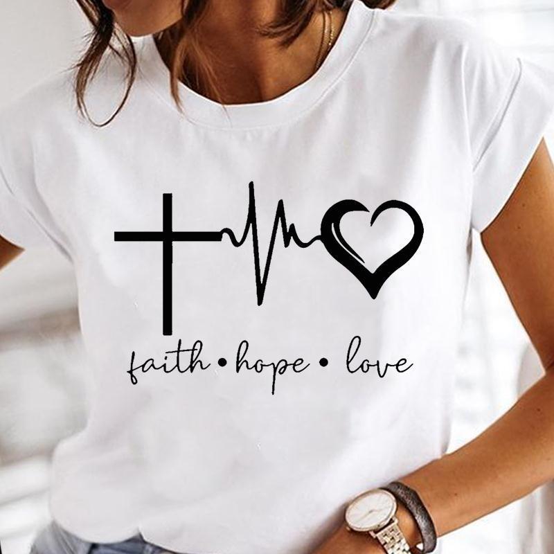 Womens White Short Sleeved Tshirt Love Printed Casual Simple Fashion Tshirt with Arrow Feather Design Fashion Trend Top