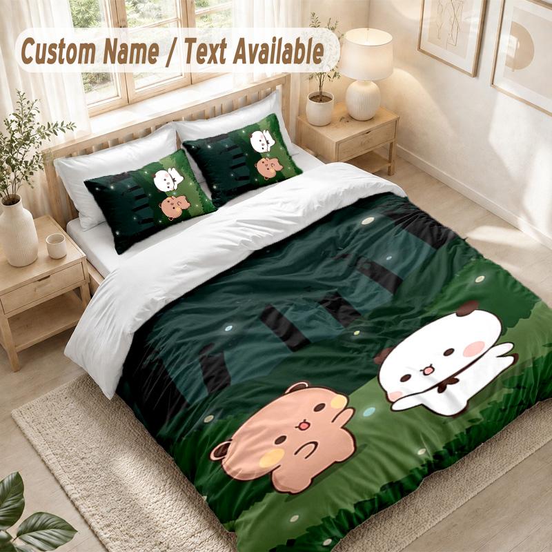 Bubu Brownie Bedding Set, 1 Duvet Cover & 2 Pillowcases Soft Comfortable Bedroom Home Textile Decor