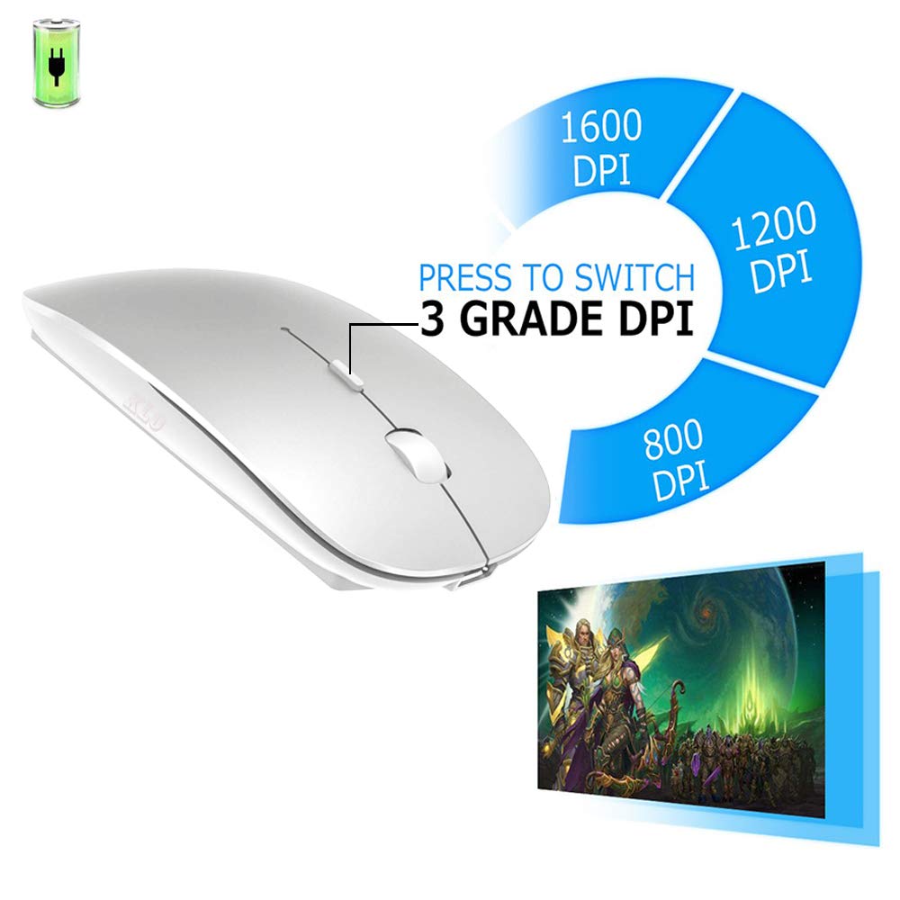 KLO Bluetooth Mouse for MacBookLaptopNotebookPCiPadChromebook, Wireless Mouse for MacBook AirPro (Silver)