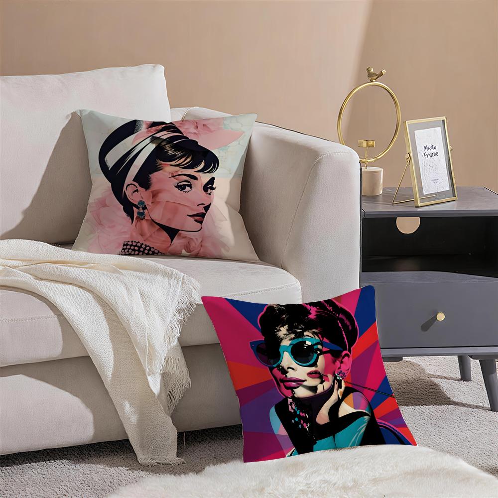 Hot Iegendary Actress A-Audrey Hepburn Pillow Case Double-Sided Printing Short Plush Sofa Cushion Cover Bedroom Bedside Pillow