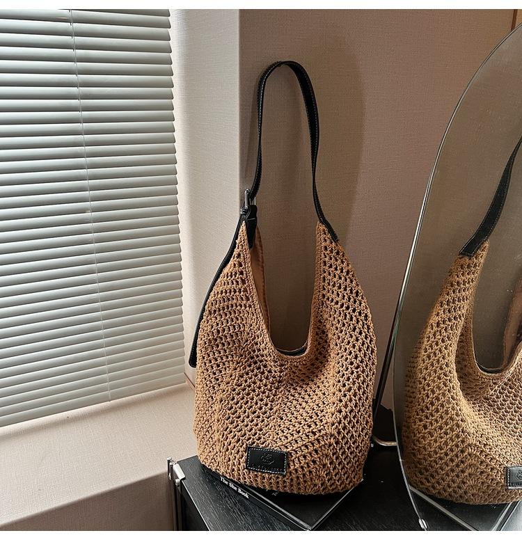 

Bag women s new product contrasting color wax rope hollow woven bag shoulder bag large capacity messenger bag хакі