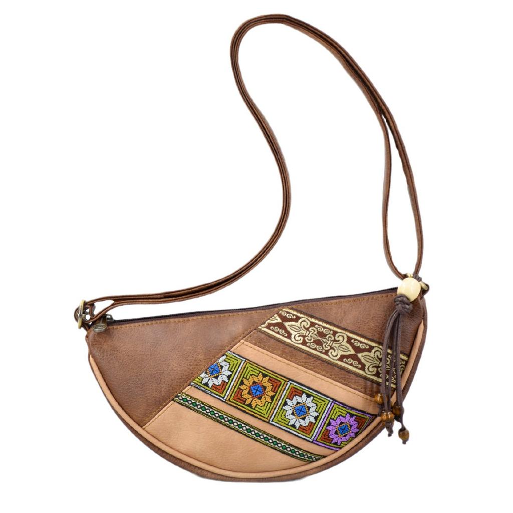 Small Crossbody Purses for Women Shoulder Bag Embroidered Patchwork Crossbody Bags Crescent Hobo Bag Women's Faux Leather Crossbody Satchel with Strap