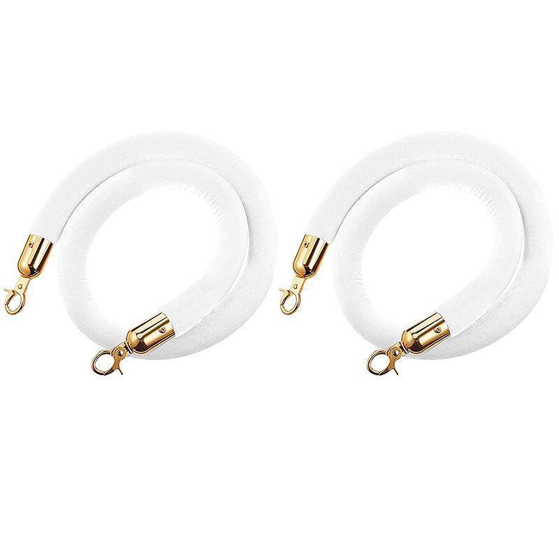Velvet Rope & Stainless Steel Stanchion Set: 2-Pack Isolation Queue Barriers with Lanyard