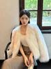 Women's 2024 Eco-friendly V-neck Fox Fur Winter Coat - Stylish, Short & Fashionable.