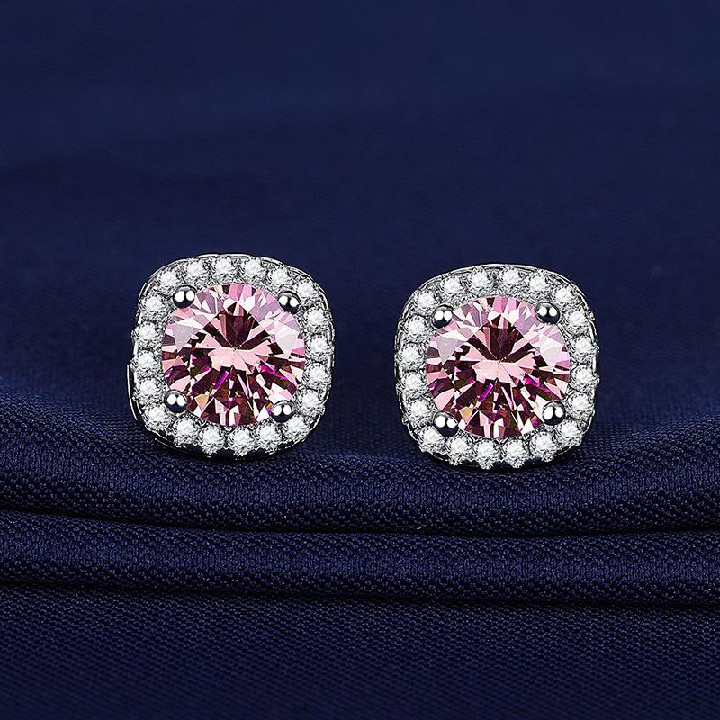 2026 Inlaid Zircon Square Bag Earrings Women's Fashion Versatile Red and Sapphire Square Earrings