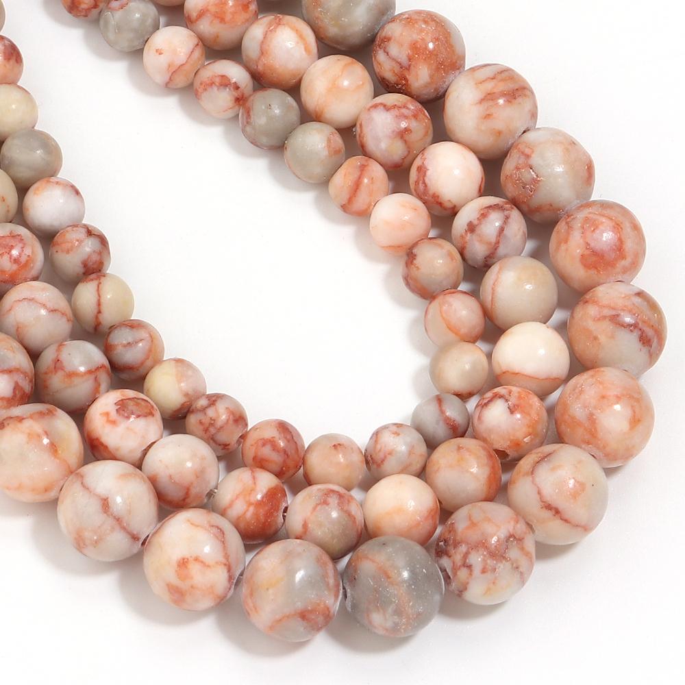 Natural Stone Beads 6 8 10mm Red Web Round Loose Spacer Beads For Jewelry Making DIY Handmade Bracelets Necklace Accessories