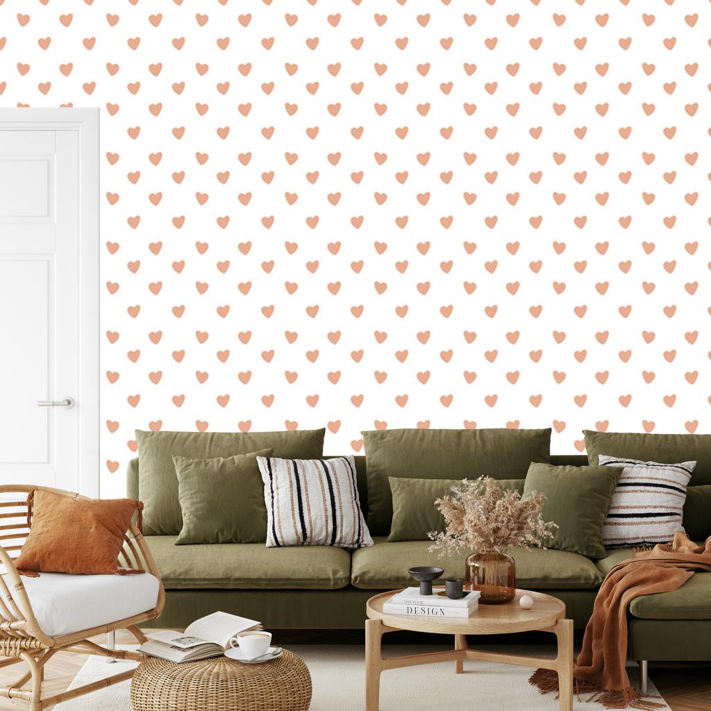 Hearts Wallpaper White, Cream and Peach 50x1000