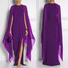 Elegantes Chiffon-Maxikleid für Damen mit hohem Schlitz, ausgestellten Ärmeln, formellem Abendkleid und Umhang