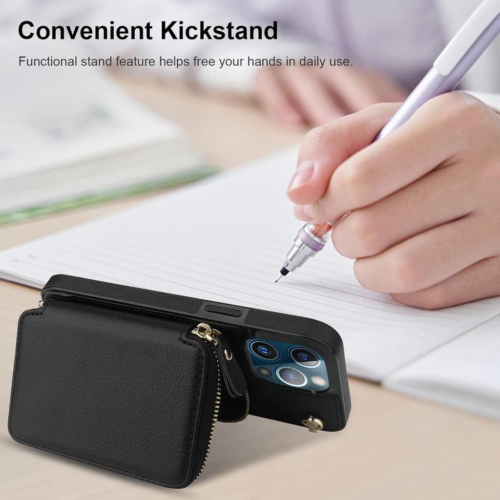 Bocasal Crossbody Wallet Case for iPhone 13 Pro Max, RFID Blocking Leather Purse Case with Card Holder, Protective Handbag Flip Cover with Zipper