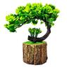 Artificial Bonsai Tree Fake Plant Potted House Plant, Wooden Pot, Green - 21 Cm