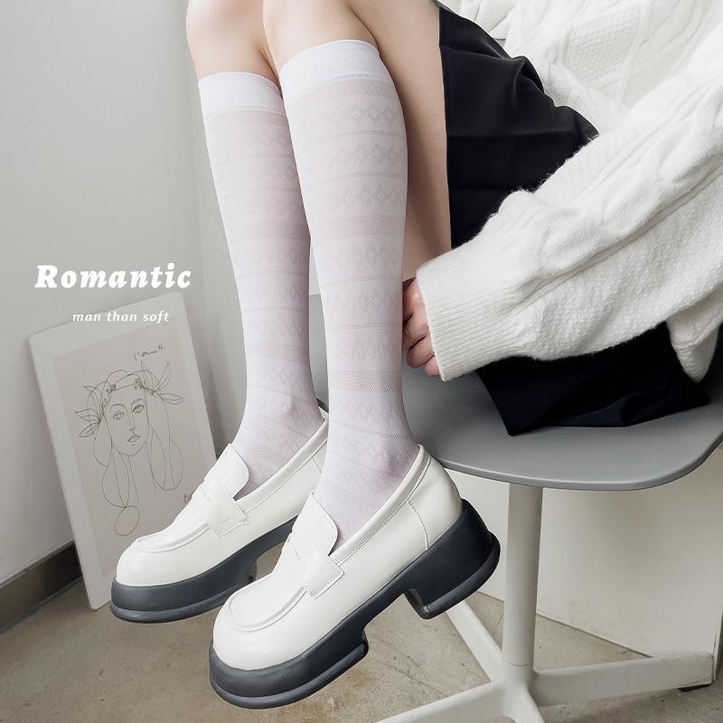 Women's Summer Thin Mesh Horizontal Stripe Lace Calf Socks