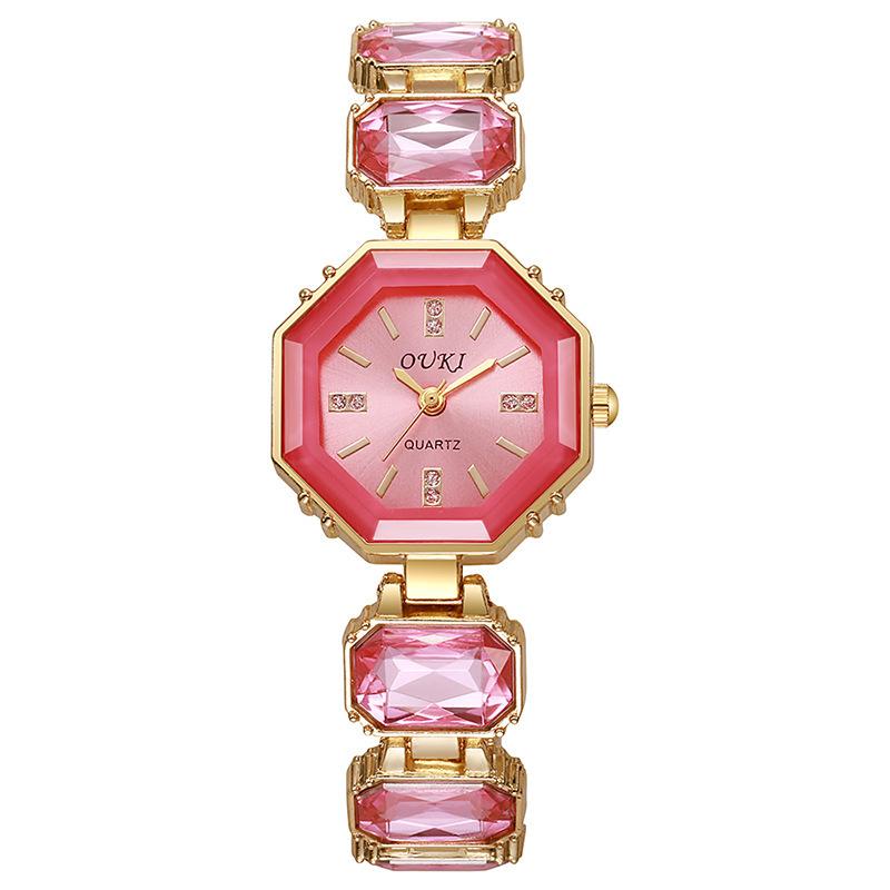 

Маленькие кубические конфетные часы, Большой драгоценный камень, Разноцветный изум, Нишевые, Высококлассные, Легкий люкс, Модные часы-браслет для женщин