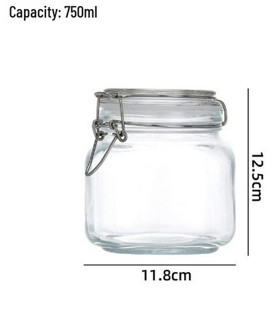 In Stock Transparent Graduated Glass Storage Jar with Sealed Buckle for Moistureproof Tea or Mason Jar Storage