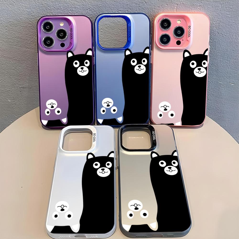 Cartoon Funny Cat and Dog Graffiti Apple 17pm Mobile Phone Case iPhone16Pro Anti-drop IMD Colored Silver 15 Couple Models