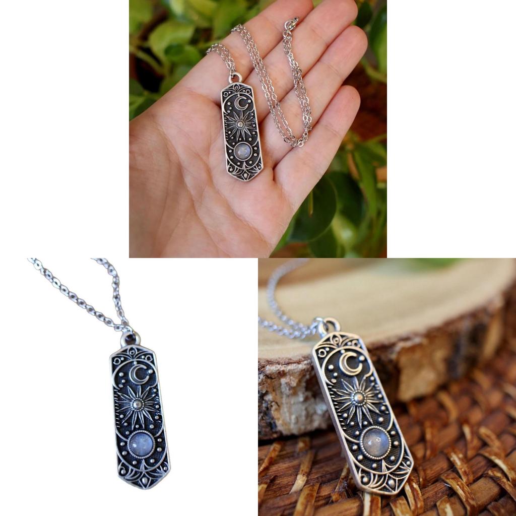 Moonstone Pendant Necklace For Women Men With Geometric Design And Alloy Material For Fashionistas