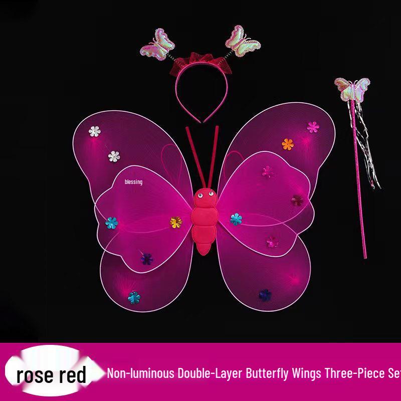 Girls' Luminous Butterfly Wings & Light-Up Fairy Wand Dress-Up Set