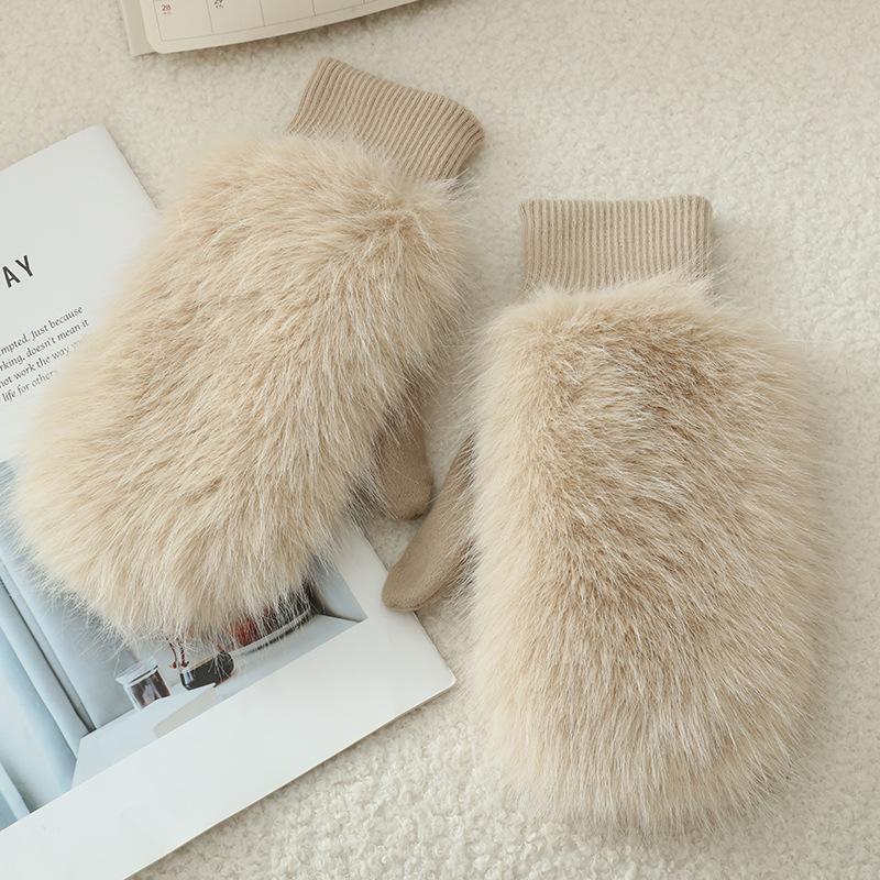 Women's Winter Warm Faux Fox Fur Gloves from Russia
