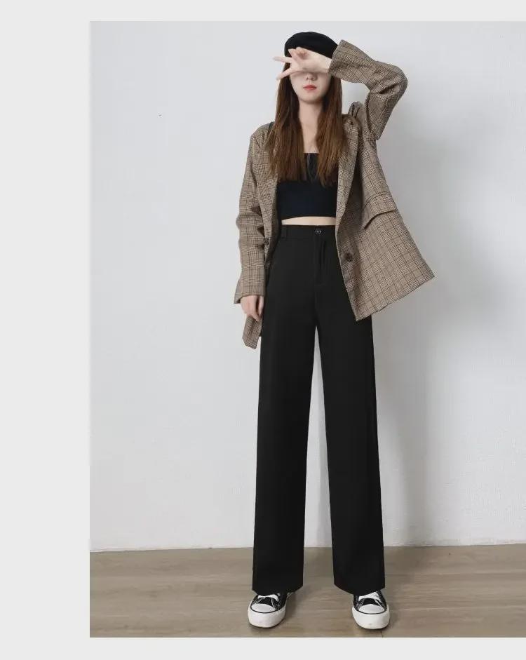 Women's Black Wide-Leg Drape Trousers - Summer Straight Pants