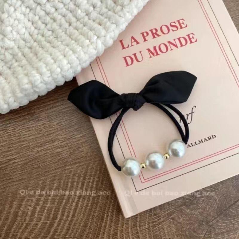 Elegant French Bow Pearl Hair Tie 2023 - Retro High-End Bunny Ear Style.