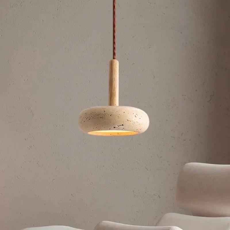 Nordic Style Stone Pendant Light Travertine Suspension Ceiling Hanging Lamp for Kitchen Island Living Room Chandelier Fixture